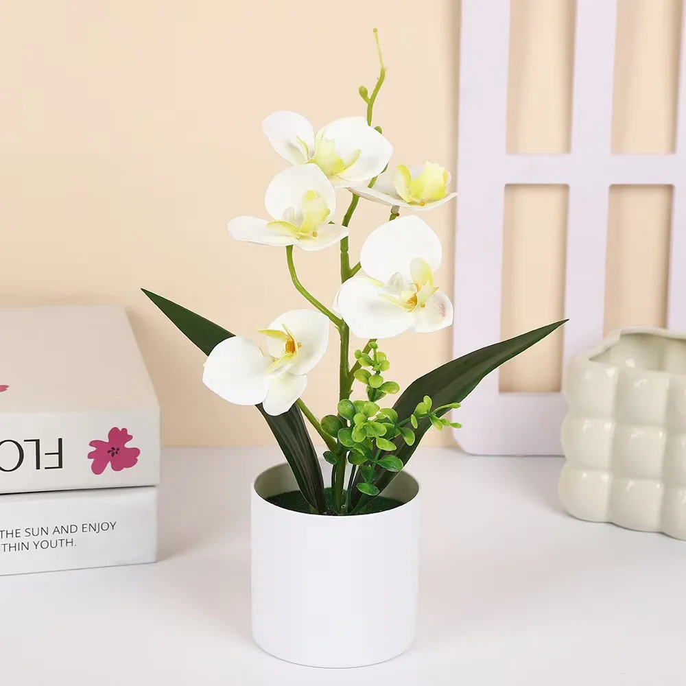 Artificial plant indoor 5 Phalaenopsis simulation pot home office decoration small pot tabletop decoration