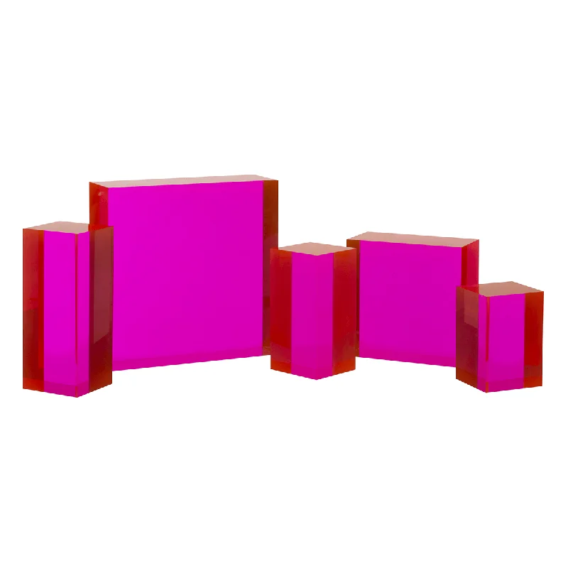 Fluorescent Pink Green Block Riser Set Acrylic Jewellery Display Stand Solid  Cube Riser