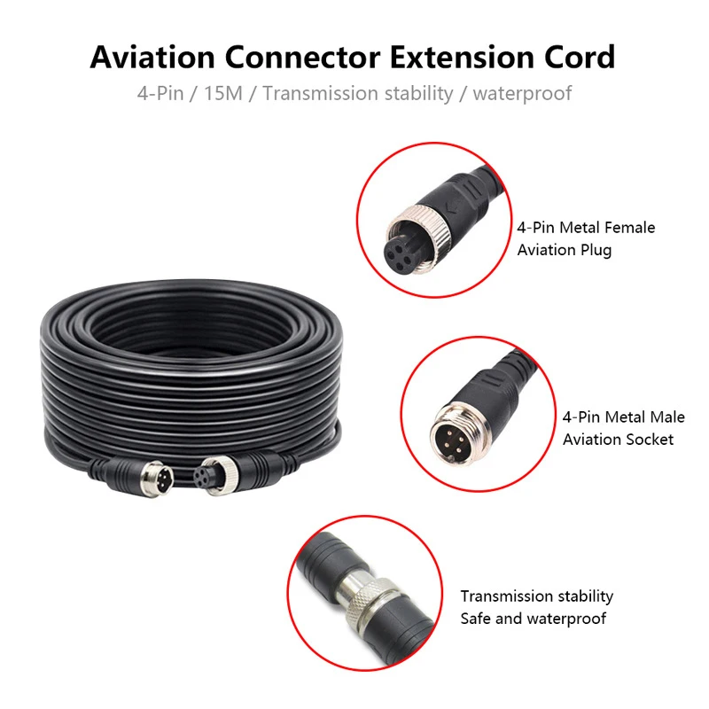 Car Video Extension Cable 4 Pin Aviation for CCTV Rearview Camera Truck Trailer Camper Bus Motorhome Vehicle Backup Monitor