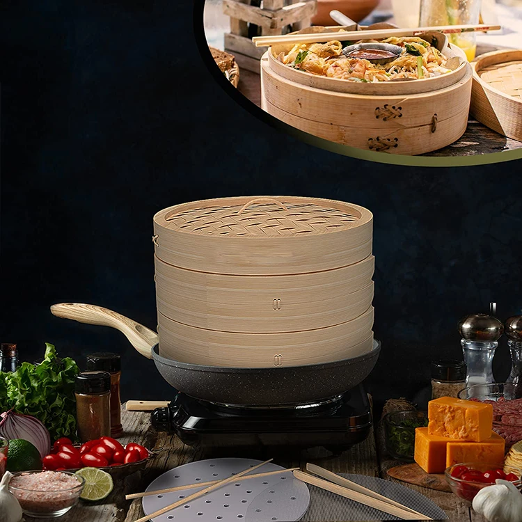Квадратный Бамбуковый отпариватель Dim Sum, набор из 14 дюймов