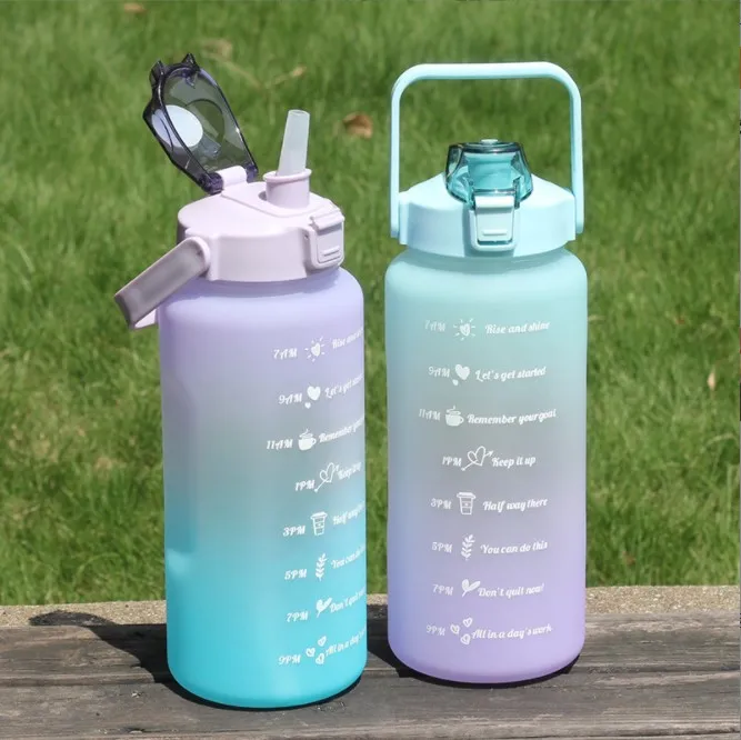 Hot Selling Big Capacity 2L Straw Jug With Handle Gradient Color Plastic Water Bottles In Bulk
