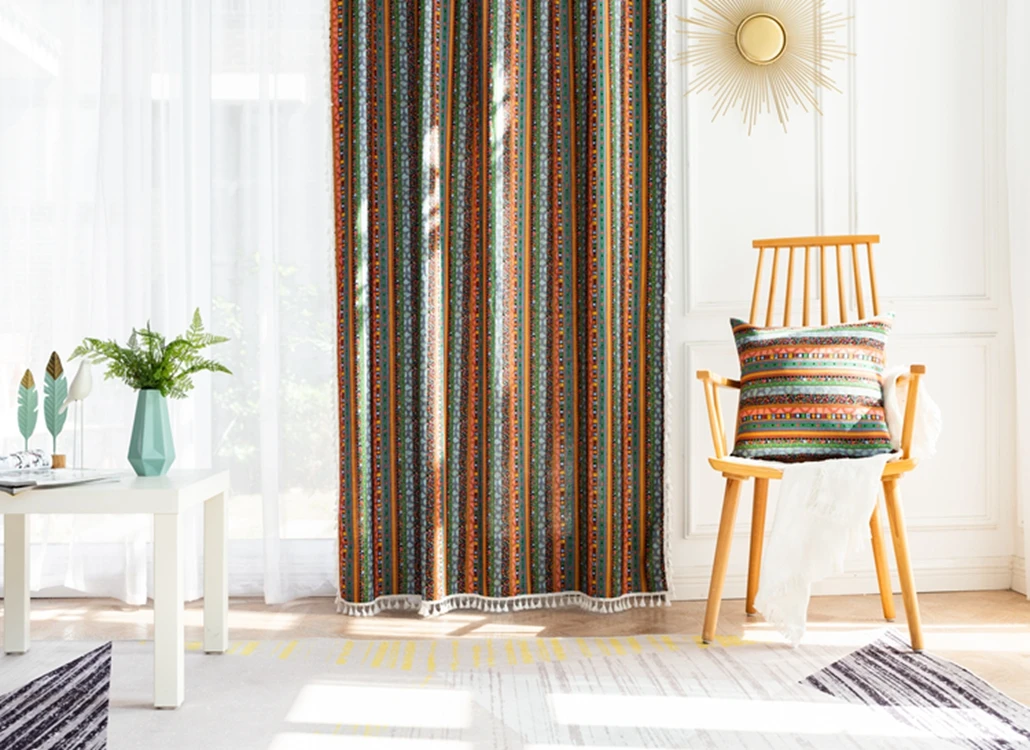  Geometric Handmad Patchwork Cotton Window Ready Made Luxury Linen Blackout Home Curtains For The Living