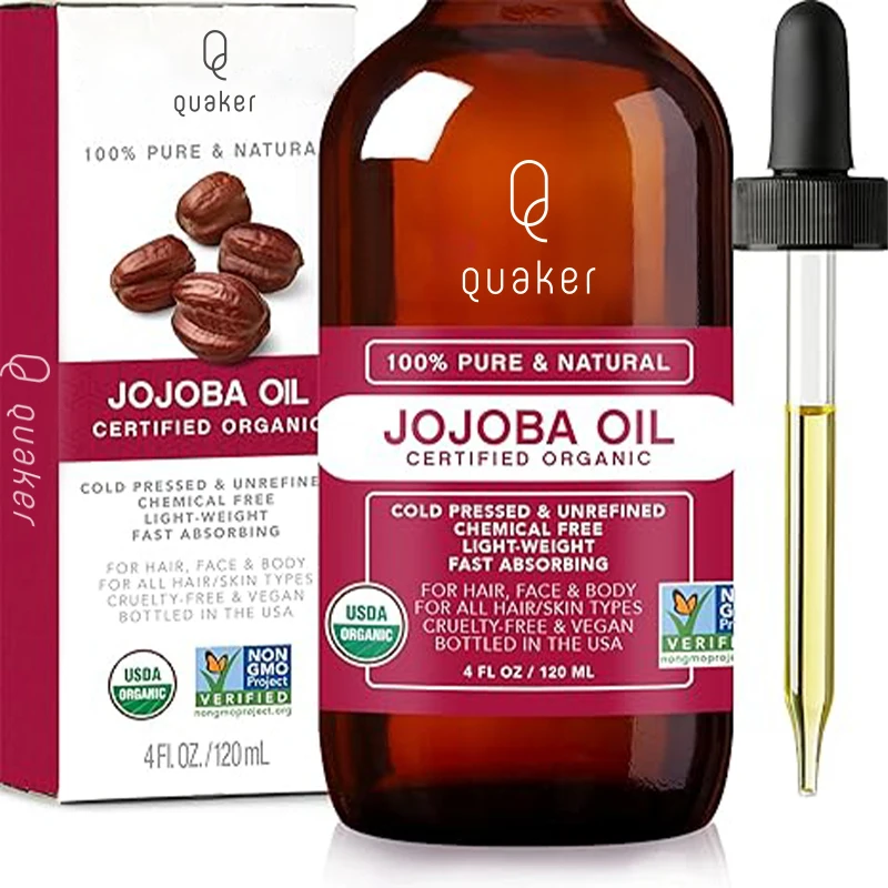 Qquaker Wholesale Cold Pressed Carrier Oil 100% Pure Organic Jojoba Oil Hair Growth Face Lips Body