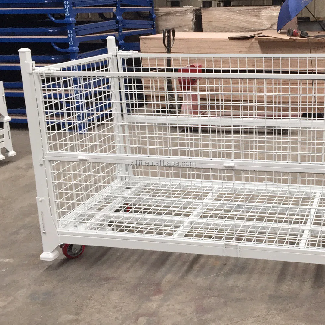 pallet box storage cage stackable collapsible folding metal steel pallet bin wire mesh container