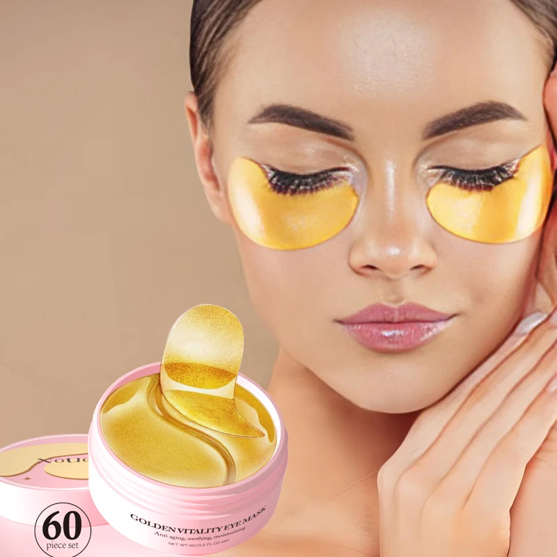 Private Label 60 piece set 24K Golden Crystal Under Anti Ageing Collagen Hydrogel Eye Patches Eyes Maskss for Hydrogel Eyes Care
