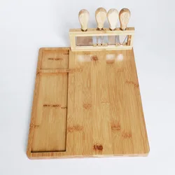Kitchen Meat Charcuterie Platter Serving Tray wood bamboo cheese board with knife set with 4 stainless steel