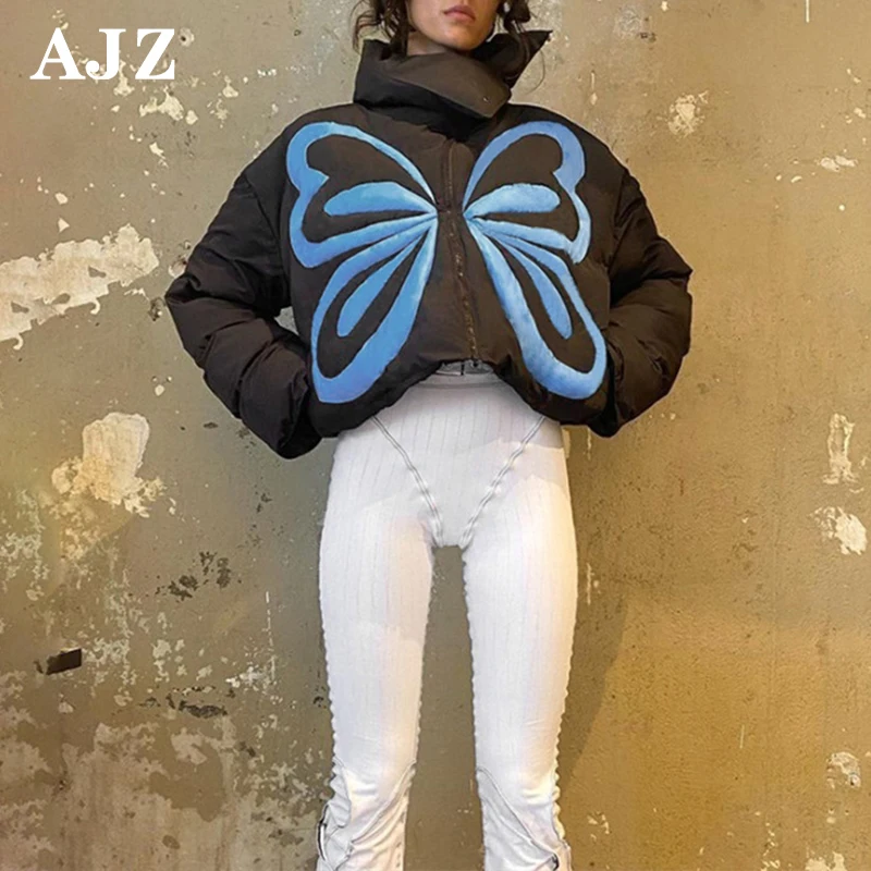 custom printed embroidery padded coats bubble clothing crop top zipper logo warm down coat winter women puffer jacket