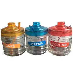 High quality glass jar for salt/sugar/coffee bean packaging with plastic lid and spoon