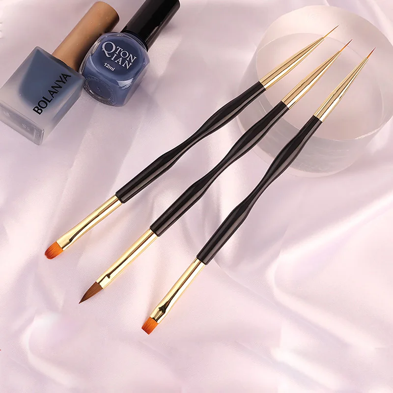 Professional 3pcs Acrylic Nylon Fine Liner Gel Striping Double Side Nail Art Brush