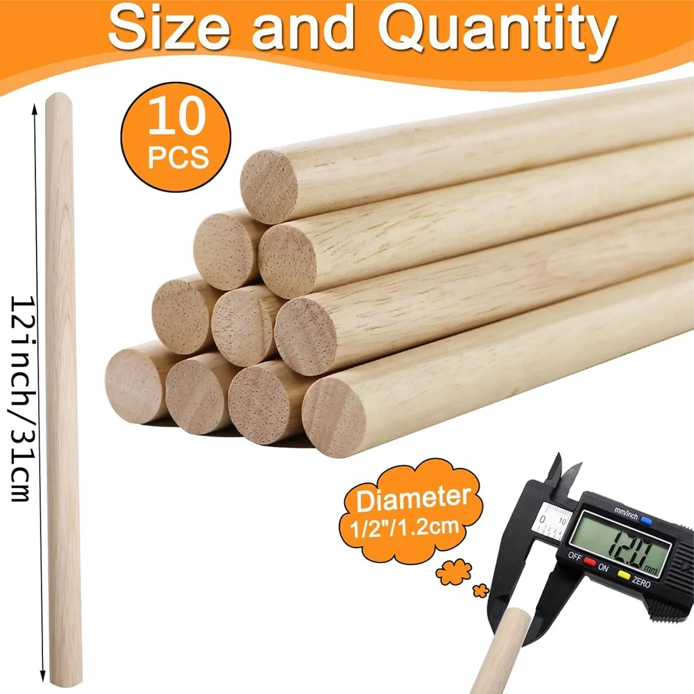 small round sticks pine handicrafts processing 1/2 x 12 Inch Round Wooden Sticks for Craft Unfinished pine round sticks