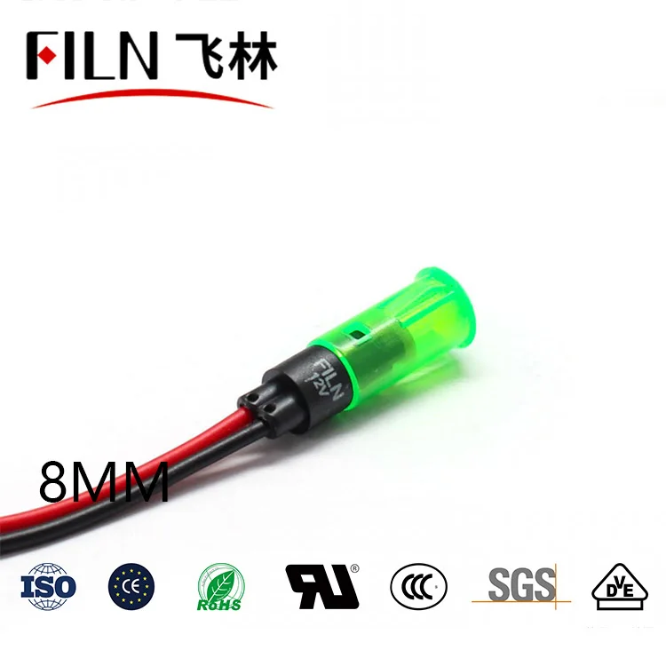 8mm FILN snap indicator light cable 20cm led 12v volt  24v 110v 220v signal lamp factory