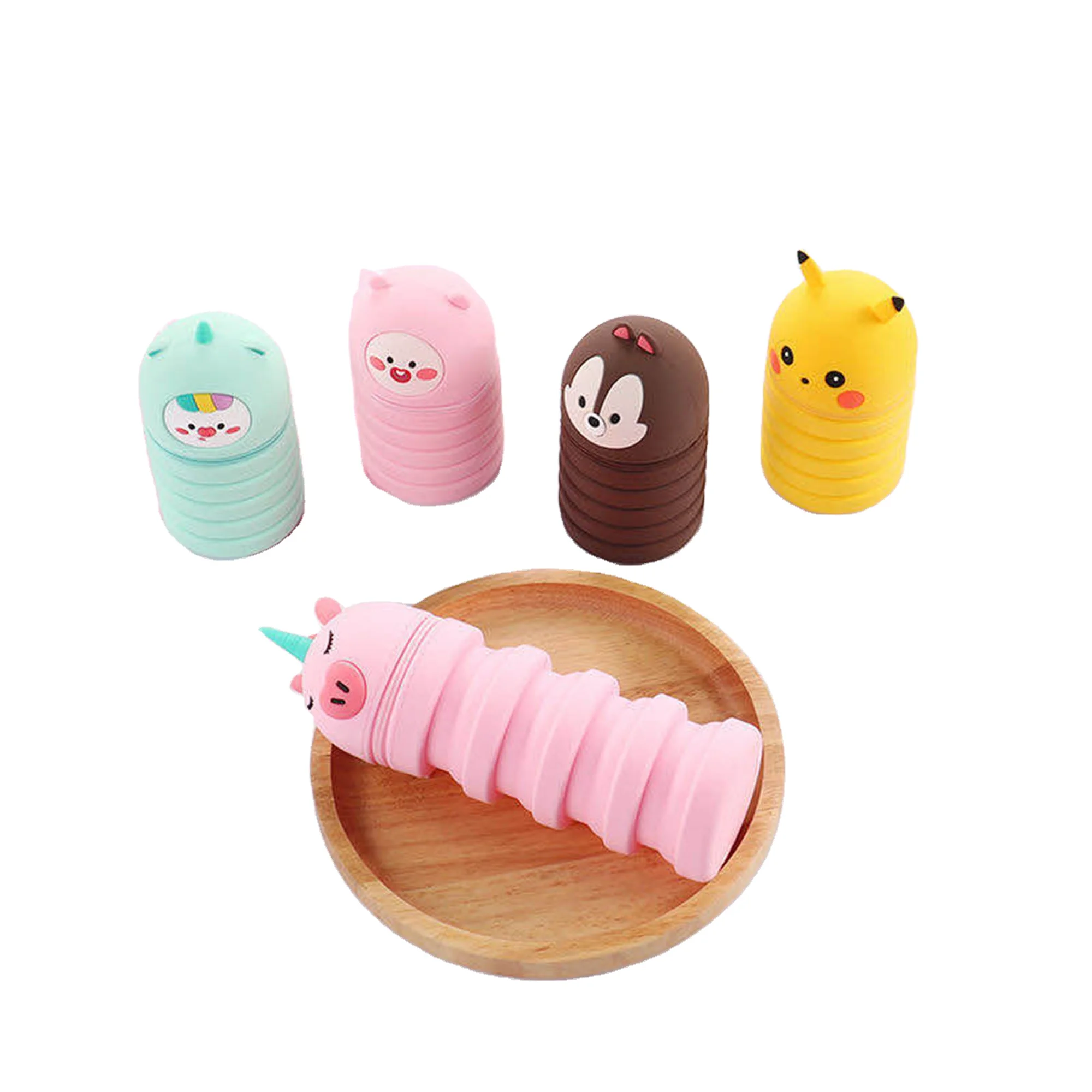 Eco-friendly promotion cartoon design soft waterproof zipper silicone cute pencil case for school