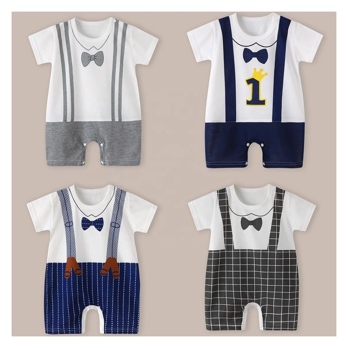 Wholesale baby clothes pure cotton newborn clothes short sleeve anime jumpsuit boy baby clothes