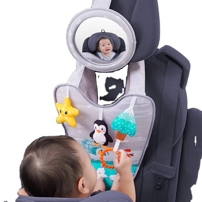 Sozzy Baby Travel Car Activity Center to Watch Baby car seat Sensory toys with music mirror for Rear Face