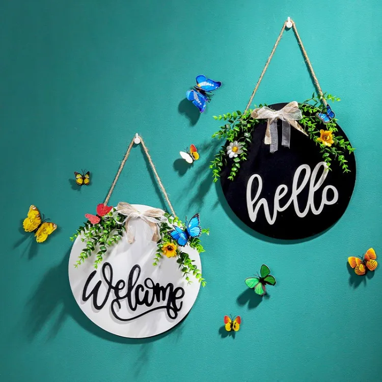 Custom Welcome Front Door Round Wooden Sign Hanging Welcome Sign Farmhouse Porch Spring Welcome Sign Front Door Decoration