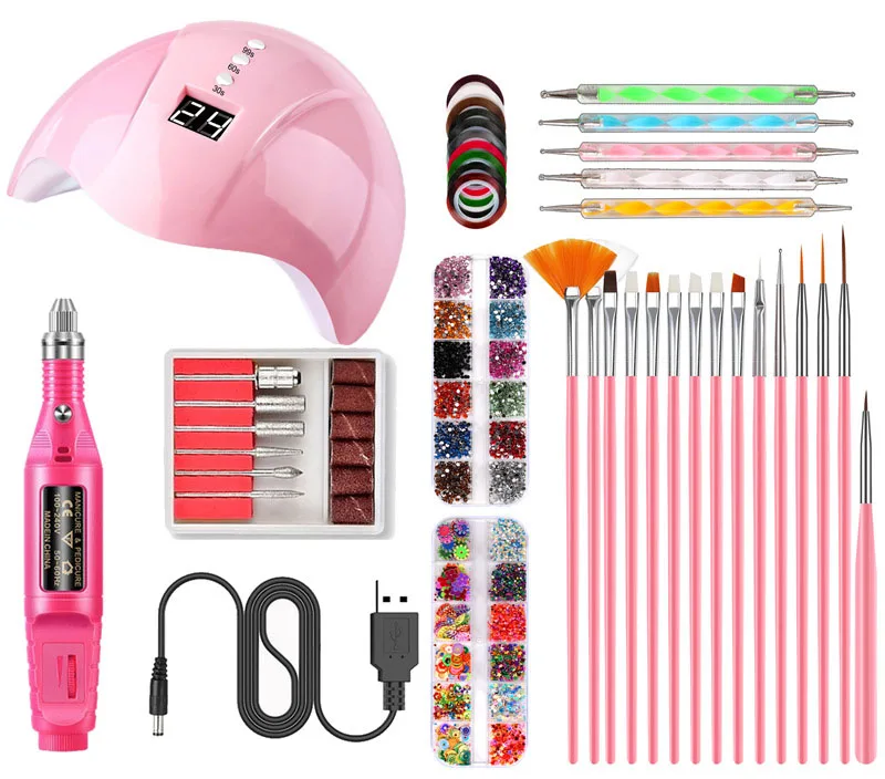 Портативный USB Электрический Фрезер для ногтей сверлильный комплект 36 Вт УФ LED гель маникюра сушильная лампа акриловый cо шлифовальными 3D Арта сушилка маникюрные принадлежности
