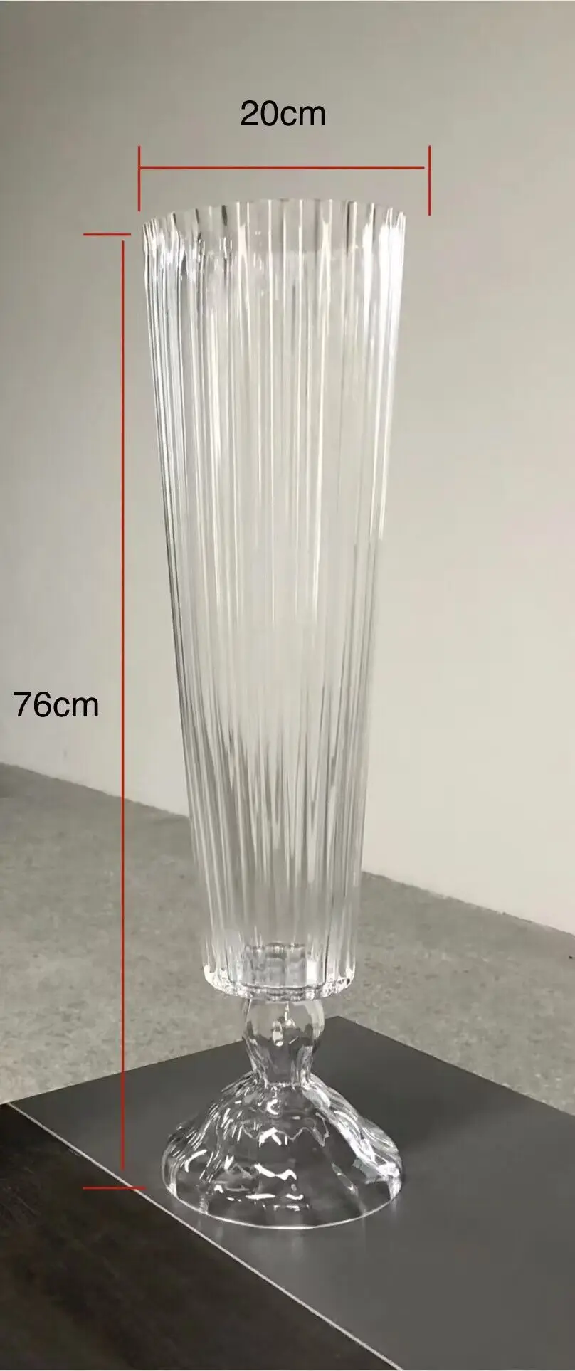 Hot sale 7.87*29.92 inch Cylinder stripping pattern Glass Vase Clear Crystal Tall Vase Wedding Centerpiece flower arrangement