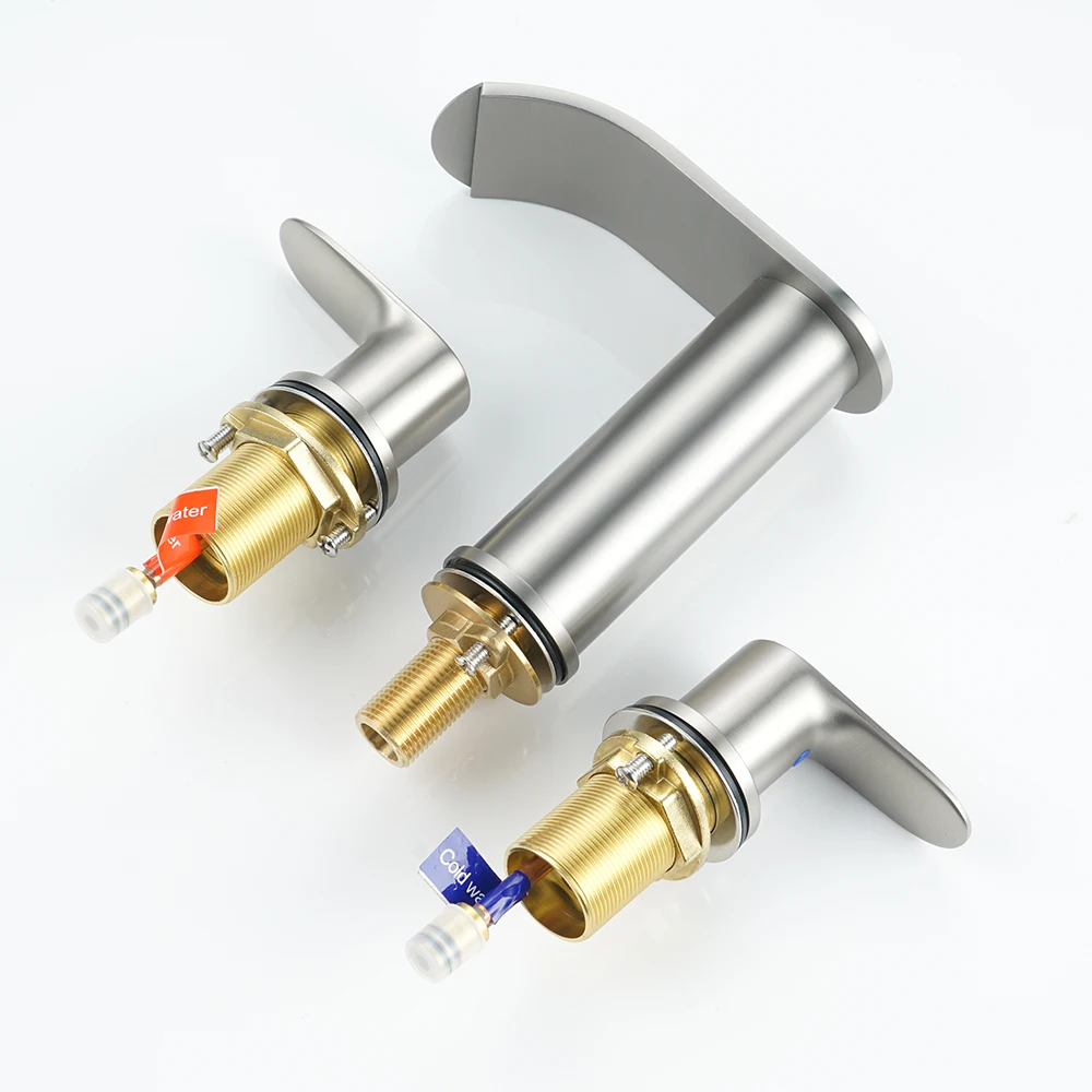 Basin Mixer Taps Two Handles 3 Holes Widespread Bathroom Sink Faucet with Pop-up Drain & Supply Hoses, Waterfall Basin Faucet