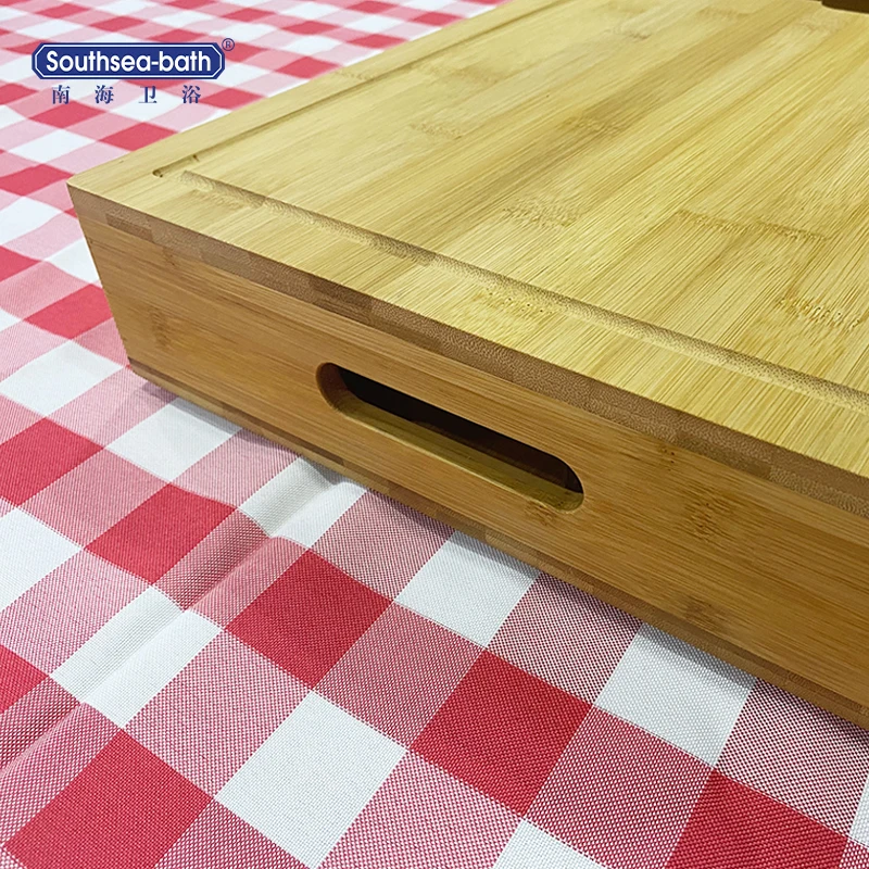 Bamboo Cutting Board Large Natural 4 Acrylic Drawers Chopping Blocks Bamboo Cutting Board Set with Vegetable Grater