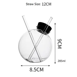 Hot Selling Creative Custom Logo Restaurant Bar Straw Martini Glass Sphere Cocktail Glass Cocktail Glasses with Straw