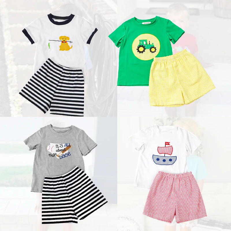 New design smocked football knitted outfits kids game day siblings matching sets toddler boys football appliqued clothing