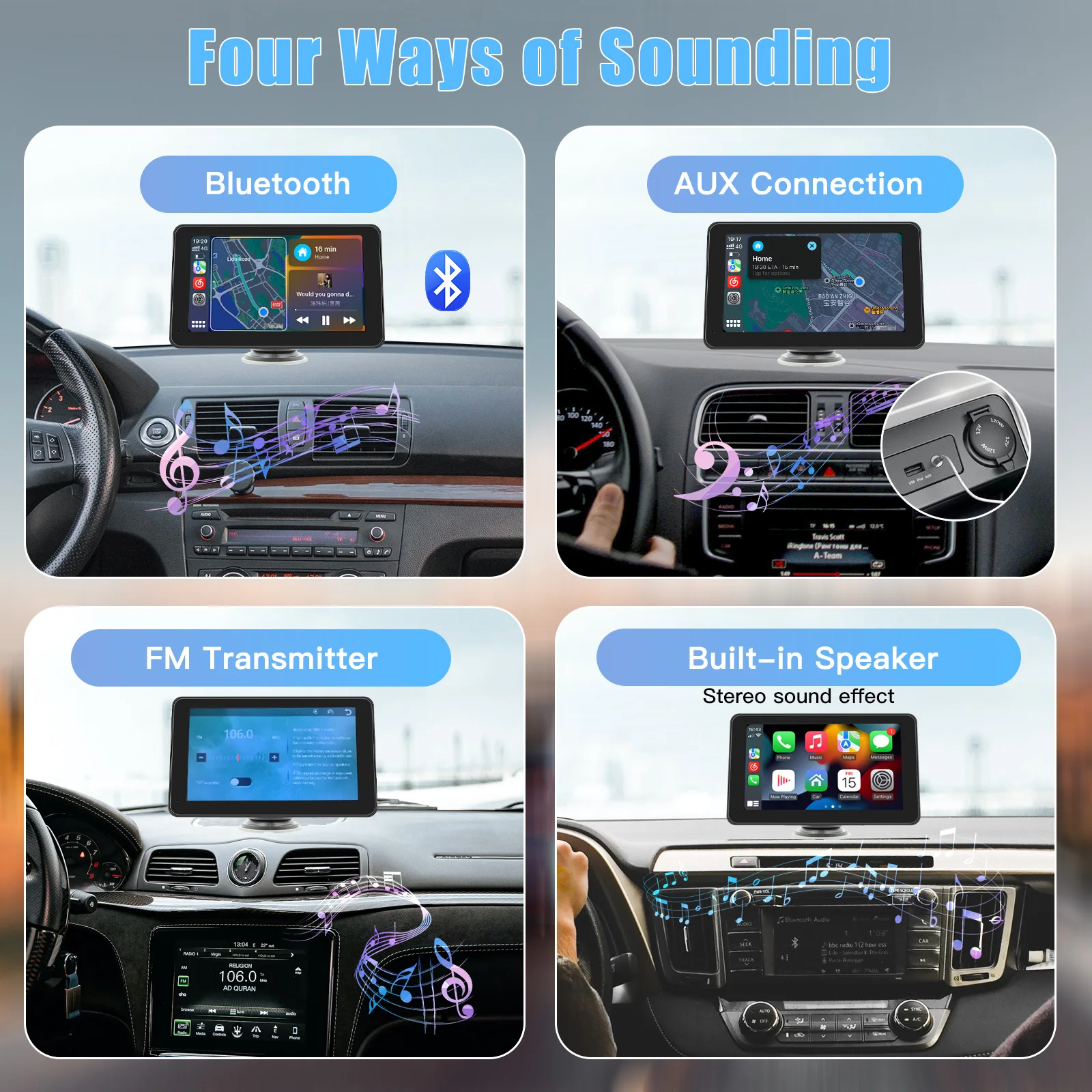 Hippcron CarPlay Android Auto Car Radio Multimedia Video Player 7inch Portable Touch Screen With USB AUX For Rear View Camera