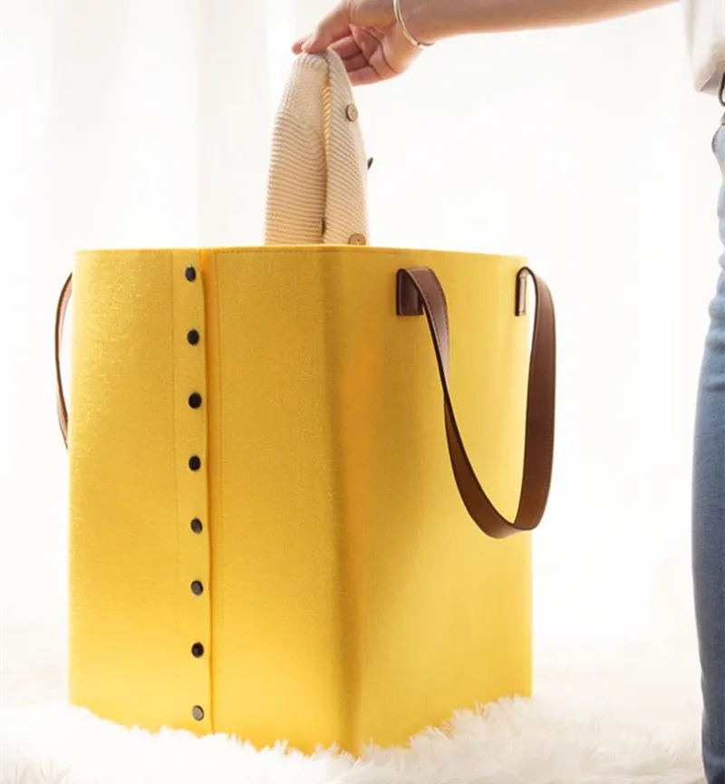 Portable felt laundry Storage Basket with handle Felt storage basket organizer box for toys