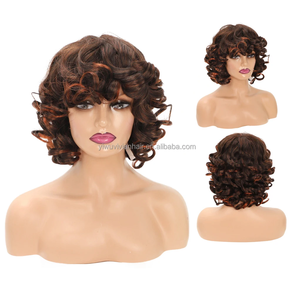 Popular synthetic 13inch short bomb fluffy non lace wigs with fringe big curl colorful cosplay wigs ombre 1BT118# hair vendors
