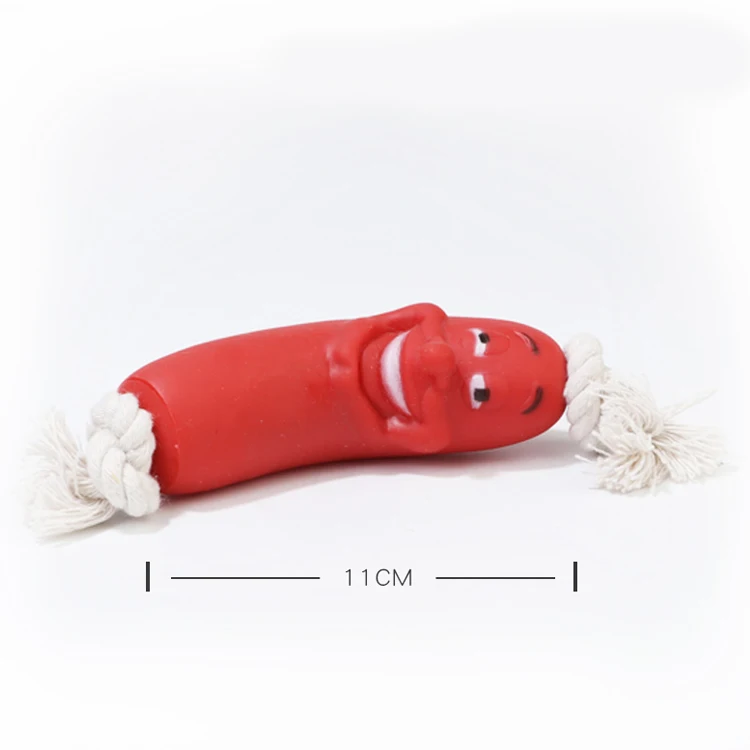 Wholesale Red Vinyl pet toy Hot Dog Squeaky puppy pet chew sausage dog toy