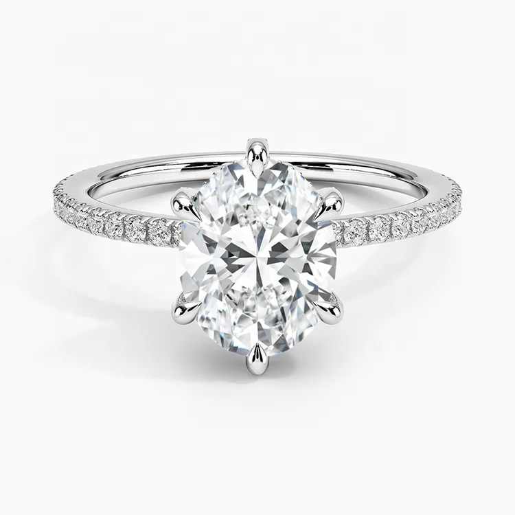 18K OVAL DIAMOND SOLITAIRE ENGAGEMENT RING 3 CARAT PAVE WEDDING RING