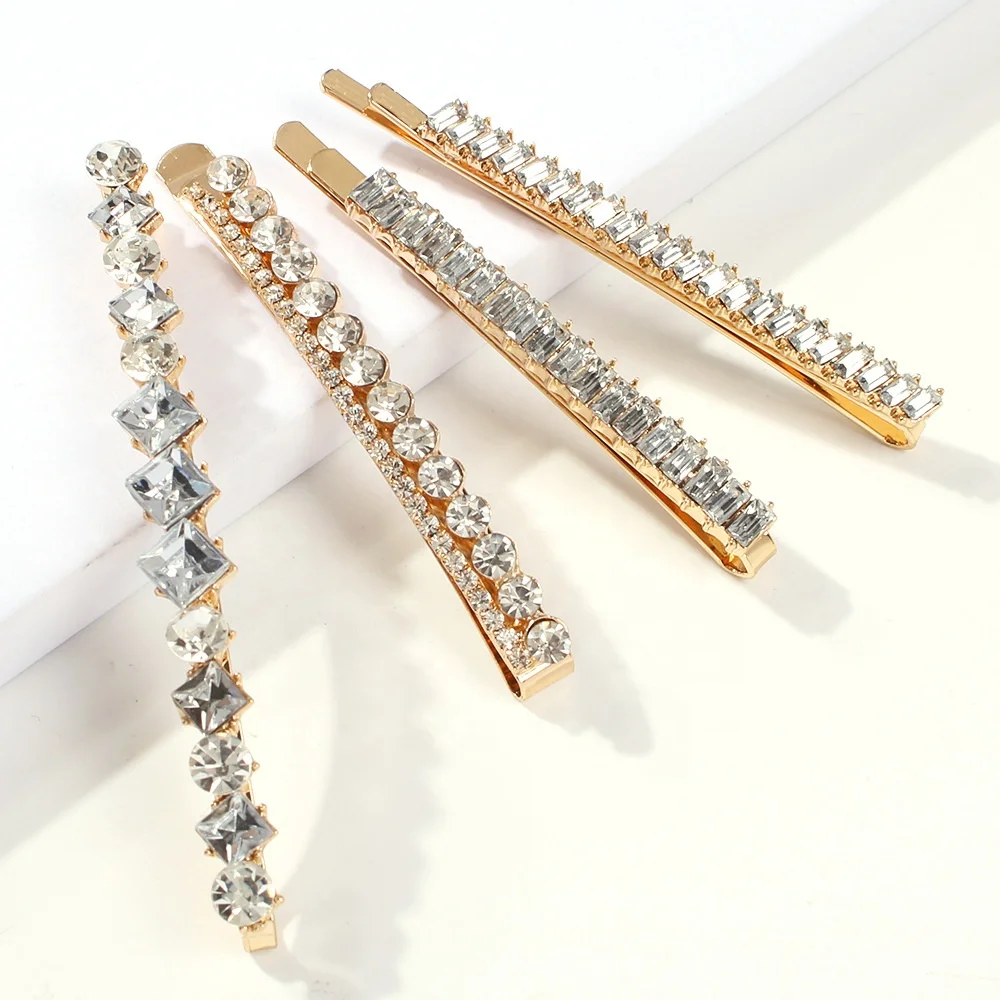 Low MOQ wholesale price hair accessories bling rhinestone hair pins for women