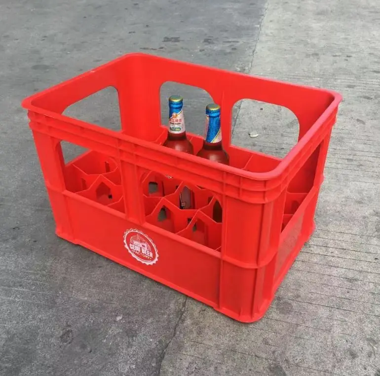 Wholesale Cheap green bottle plastic storage packing PP stackable beer wine milk divider crate for free sample