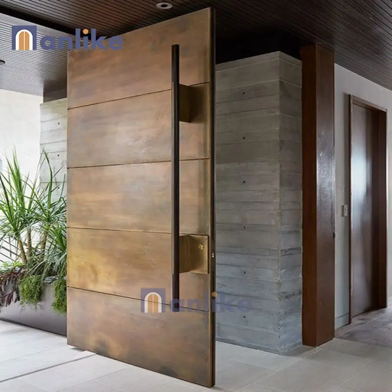 European Luxury House Front Modern Pivot Doors Wooden Entrance Door With Long Handle Modern Villa Main Door