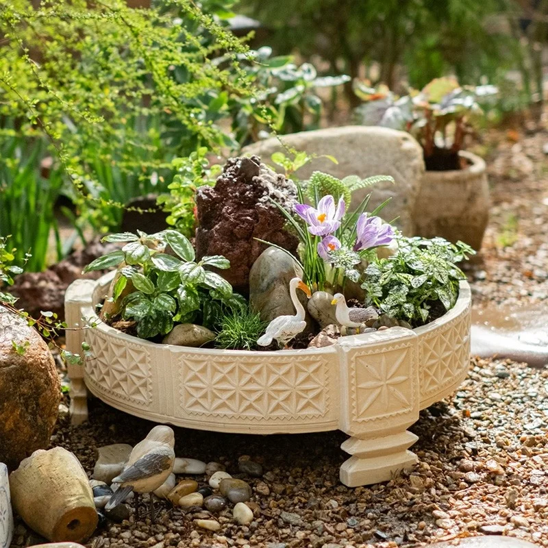 Moroccan Cement Pot Creative High-grade Succulents Tripod Flower Ware  Balcony Garden Decorative Ornaments