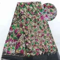 wholesale high quality polyester lace embroidery  fish scale colorfu sequins fabric