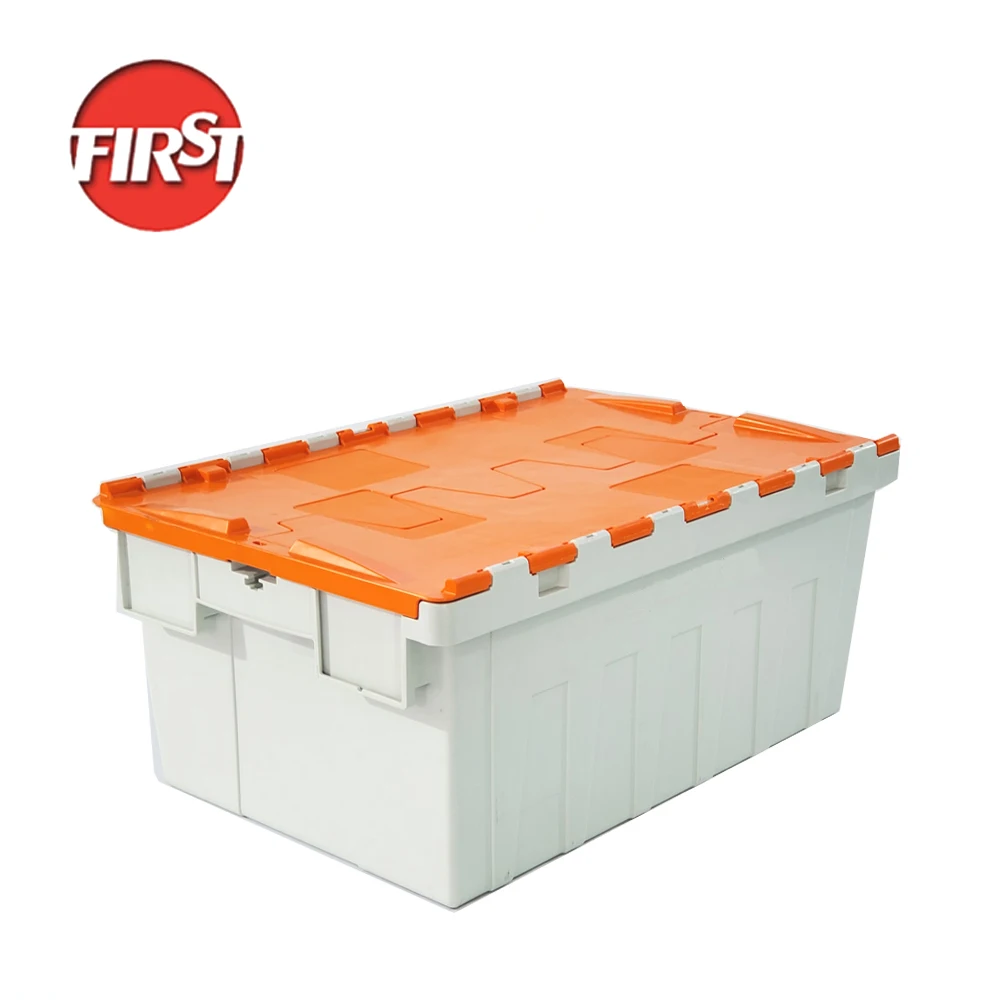 600*400*265mm moving box crates stackable plastic crates manufacturers attached lid containers nestable plastic crate for sale