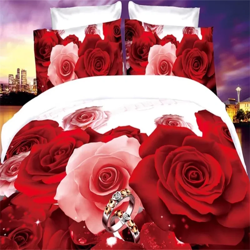 Duvet Cover Set Beautiful Woman Bedspread Red Rose 3D King Size Home Textiles