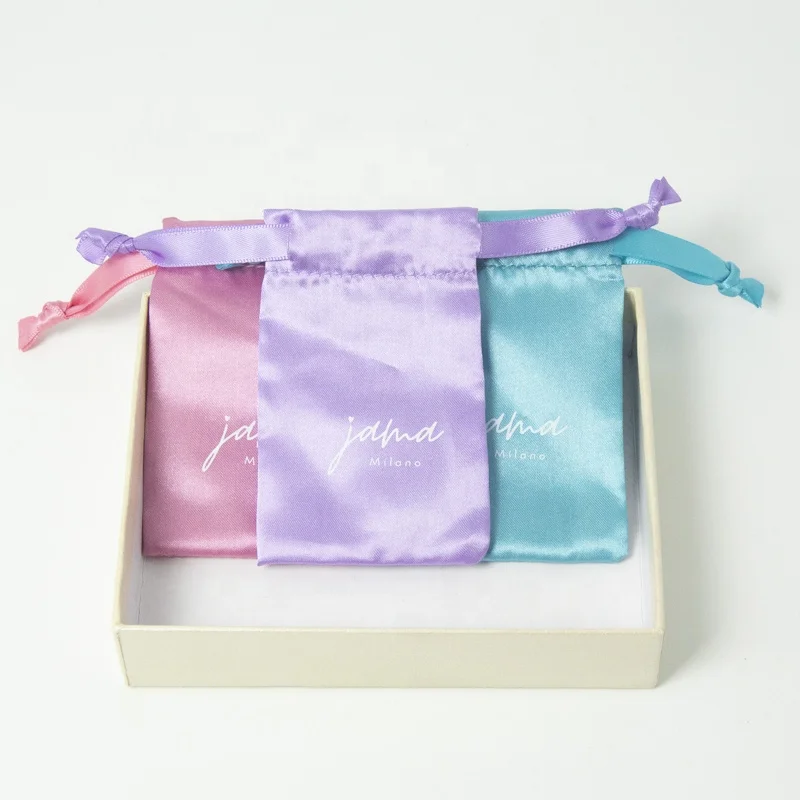 Многоразовые изготовленные на заказ атласные шнурок для ювелирных изделий с принтом логотипа сумки толстые атласные тканевые сумки