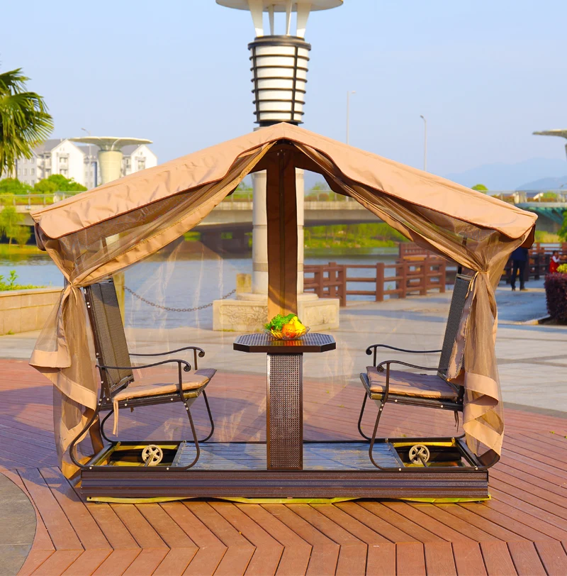 Hot sale outdoor metal 4 seat dining swing chair with canopy and net garden furniture