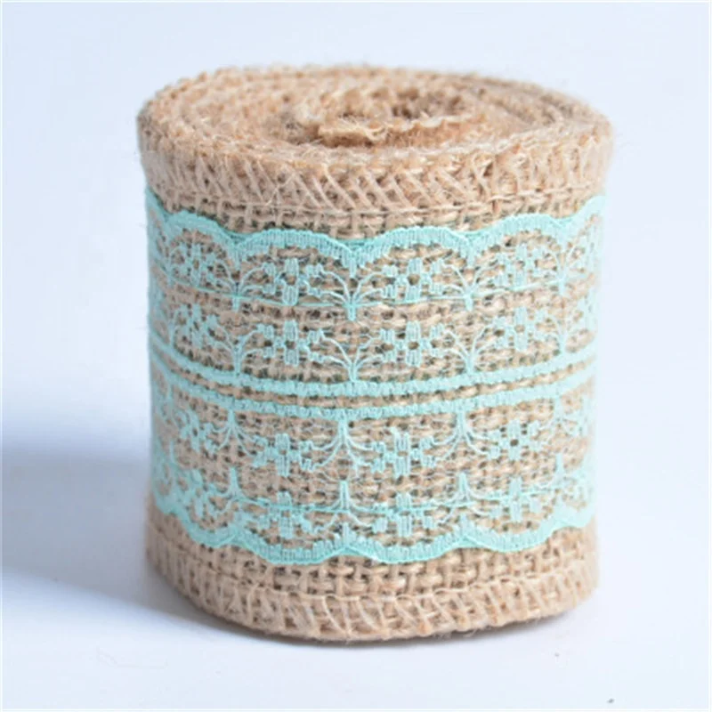 
Width 6cm 2M/Roll Natural Jute Burlap Hessian Ribbon with Cotton Lace For Rustic Wrap Gift Packing String Wedding Decoration 