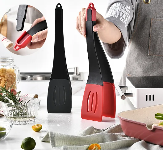 Handle Kitchen Utensil Frying Shovel HOT Selling Silicone 3-in-1 Steak Clip Fish Pancake Spatula/multifunction Silicone Tongs