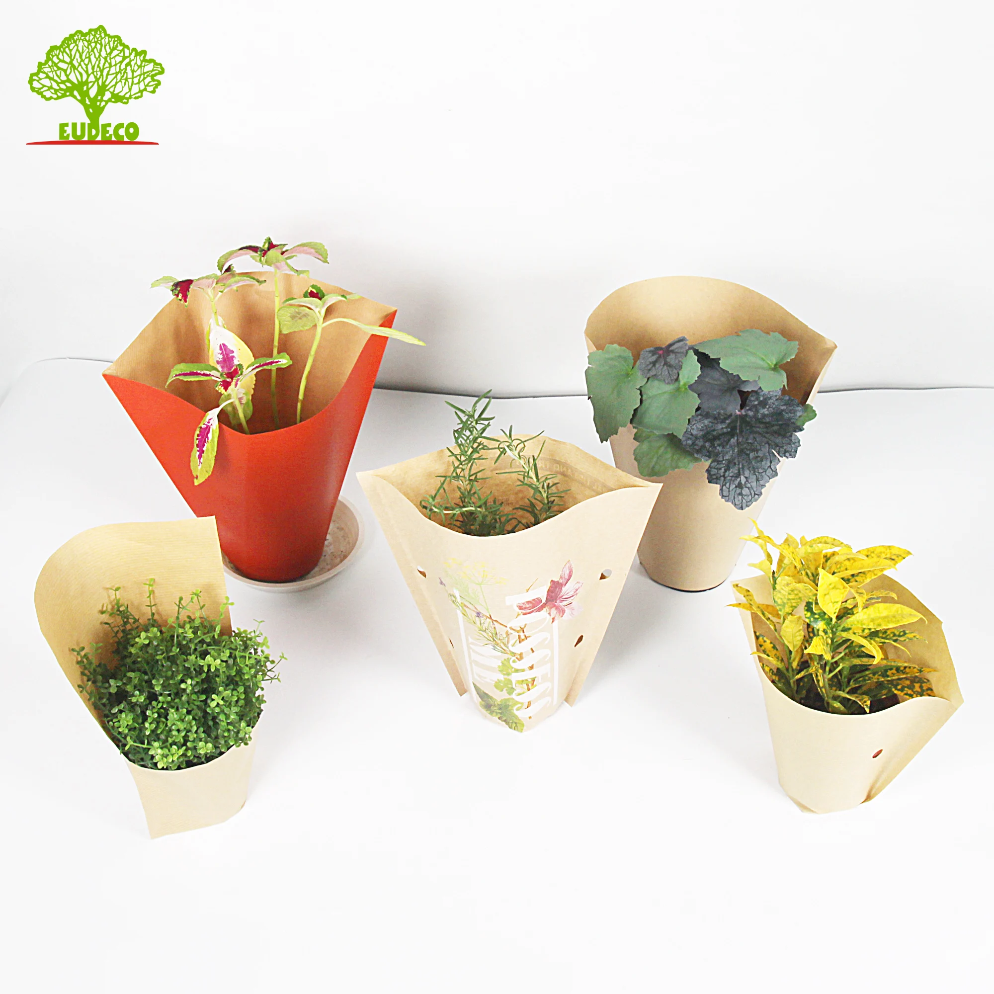 Biodegradable Vegetable Bag Kraft Sleeve Kraft Paper Flower Sleeves Flower Pot Sleeves