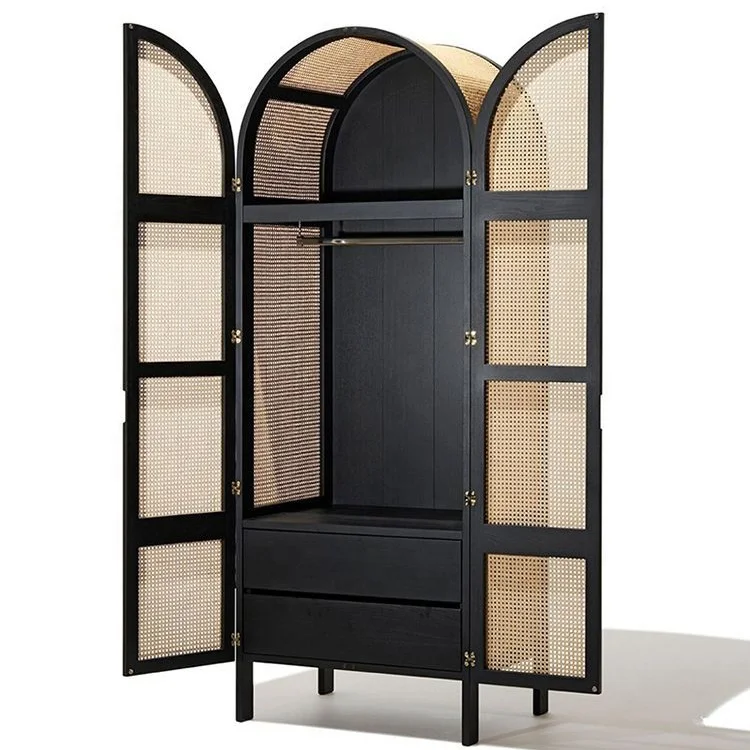 Simple modern fashion high-end bedroom solid wood wardrobe northern rattan wardrobe manufacturers wholesale