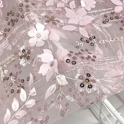 Manufacturers Directly For Sequin Laser Embroidery Embroidery Cloth Polyester Embroidered Fabric Spring And Summer  Dress Fabric