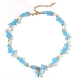 Fashion Jewelry Necklaces Multicolored Pearl And Stone Beads Necklace Candy Color Butterfly Pendant Necklace Jewelry Women