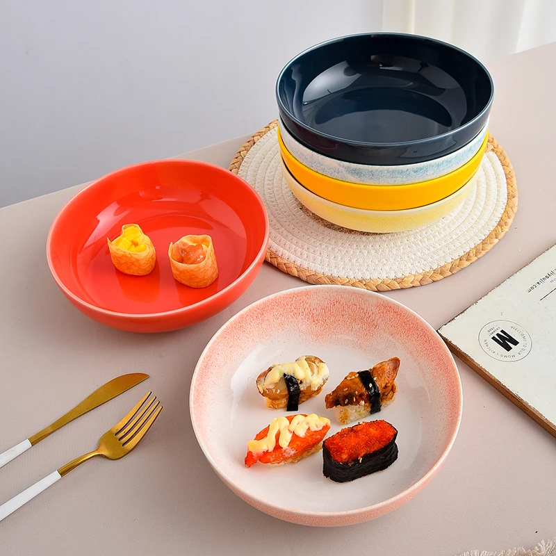 
Nordic Europe Pasta Bowl Italian Color Glazed Ceramic Pasta Desserts Deep Plate for Restaurant 