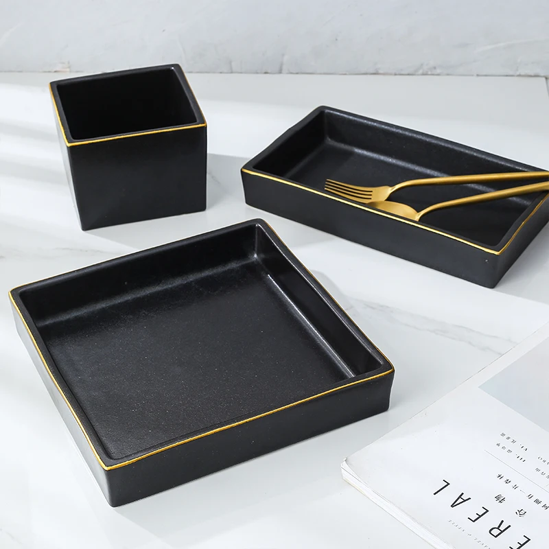 Phnom Penh Ceramic Plate Western Steak Tableware Black Frosted Anti-Scratch Swing Plate Porcelain Fruit Plate