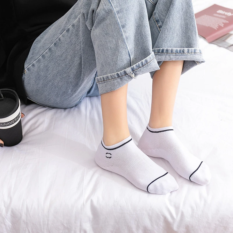 
CHANE* same design short socks embroidery CC letter ankle socks hip hop skateboard socks wholesale S1031 