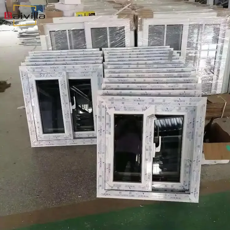 Baivilla manufacturer white pvc plastic profile frame windows and doors upvc double glass sliding window
