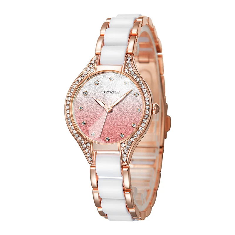 SINOBI Sparkle and Shine Quartz Watches for Girls Featuring Diamond Bezels and Glitter Pink Dials